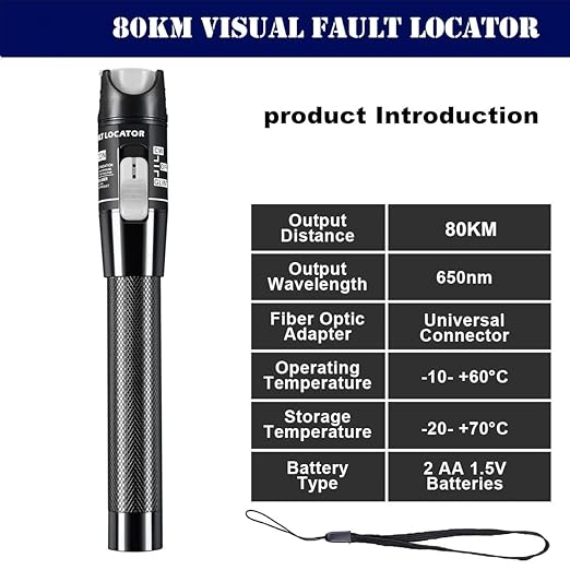 Visual Fault Locator,80-100KM Fiber Optic Cable Tester Meter, VFL Red Light Pen Light Source Testers(Black)