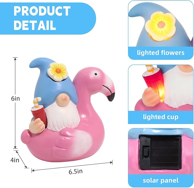 Solar Gnome Garden Decor Statue,Outdoor Funny Solar Light Decoration for Outside Yard Patio Front Porch Balcony Home - Unique Housewarming Gifts (Flamingo)