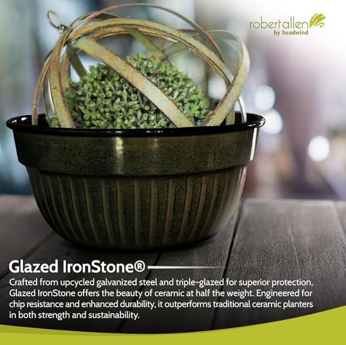 Headwind Glazed Ironstone Boutique Collection Cascade Bowl Plant Pot – Graphite Color 8 Inch Pot for Indoor Plants - Planters for Indoor Plants - Ideal Succulent Planters by Robert Allen