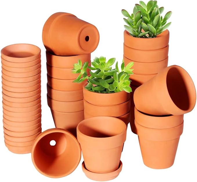 TKSCUSR 3 Inch Terracotta Pots with Saucer-20 Pack，Cactus Terra Cotta Flower Pot with Drainage，Succulent Nursery Clay Pots Great for Plants,DIY Crafts, Wedding Favor