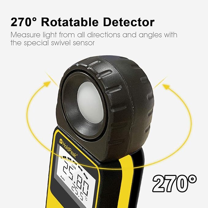 Digital Light Meter (2PCS) - HOLDPEAK 881E Digital Illuminanc/Light Meter with 0.01~300,000 Lux (0.01~30,000 FC) Measuring Ranges and 270° Rotatable Detector for LED Lights and Plants Lumen Meter