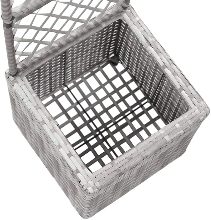vidaXL Poly Rattan Trellis Raised Bed in Gray - Outdoor Garden Planter with Large Flower Box and 1 Removable Pot - Durable and Decorative