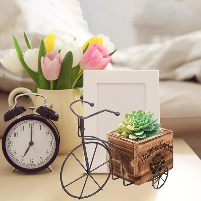 DOITOOL Bicycle Planter Wooden Planter Boxes Tricycle Plant Stand Succulent Pot for Outdoor Plants Garden Home Decoration