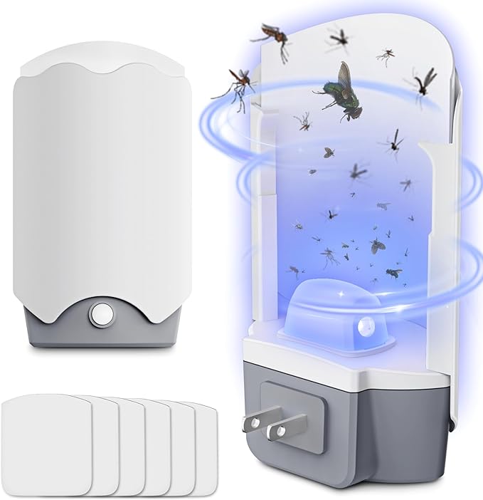 Fly Trap Indoor, 2 Plug-in Fly Catchers with 6 Refill Glue Cards, Ideal for Fruit Flies, Gnats, Mosquitoes, House Flies, Moths & Other Flying Pests – Perfect for Household Use