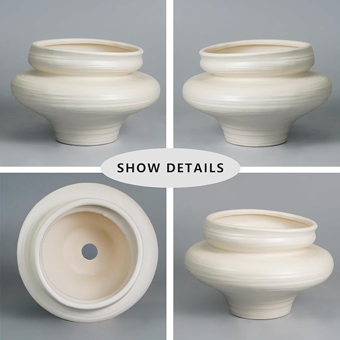 Teagas Ceramic Plant Pots 11 Inch - Bonsai Large Planters for Indoor Plants with Drainage Hole, White Planter for Home Garden Patio Office, Gift for Women Men