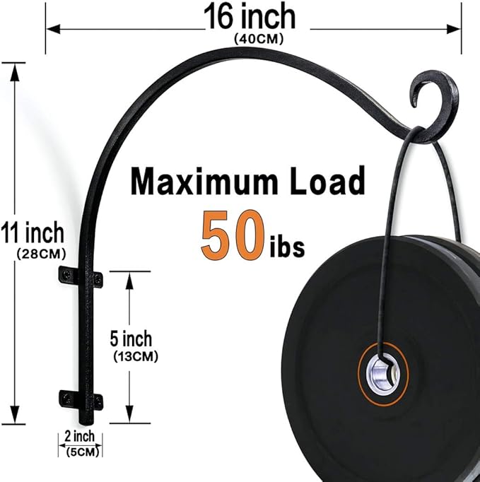 Lifyzoon Heavy Duty Hanging Plant Bracket - 2 Packs 12-Inch Bird Feeder Hangers, Black Metal Plant Bracket Wall Hook for Birdhouse, Wind Chimes, Hanging Lanterns, Easy to Install