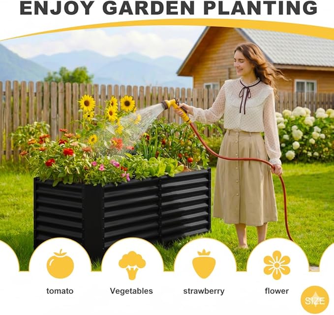 AHEONLAR 3 Pack 4×2×2ft Galvanized Raised Garden Beds, Rectangle Durable Planter Boxes Outdoor for Vegetables, Fruits, Flowers and Plants, Quick Assembly, Black