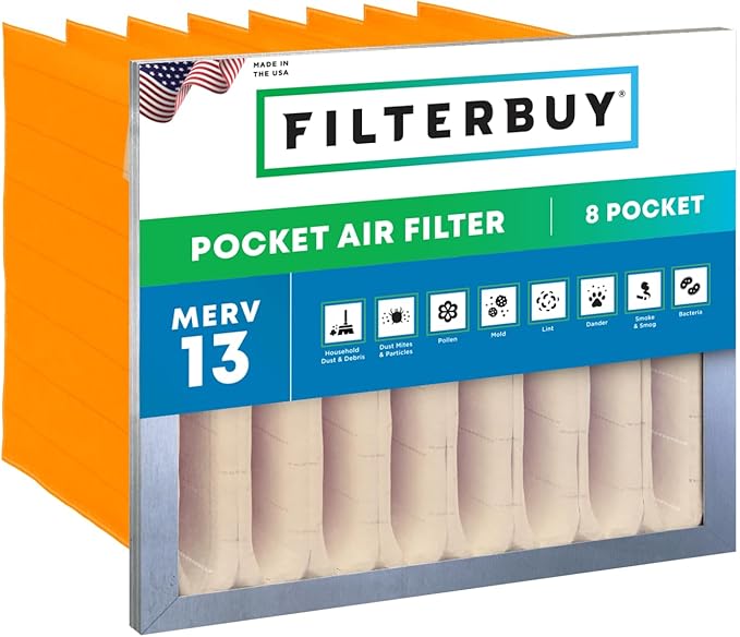 Filterbuy 12x24x12 Air Filter No Header (3-Pack), Rigid Cell Box Filters HVAC (Actual Size: 11.38 x 23.38 x 11.38)