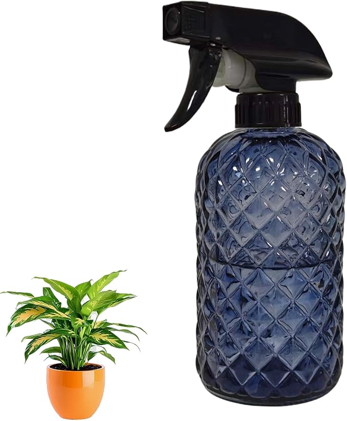 Glass Plant Mister Bottle, 13.5oz Refillable Water Spray Bottle with Adjustable Mist Nozzle for Indoor Flowers, Outdoor Gardening, Cleaning, Hair and Pets Care(Grayish Blue)