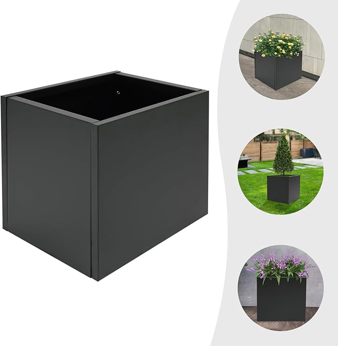 DYNAMI Square Planter Box Black Steel Planter,16x16x16in Metal Planter Box Large Cube Plant Pot for Outdoor Plants,Modern Heavy Duty Flower Pot for Patio, Deck, Yard, Garden