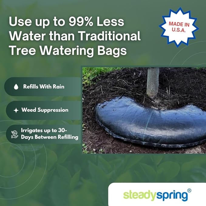 SteadySpring® Smart 30+Day Tree Watering Mat Auto Refills with Rain for Trees with ~20 in (16 in to 23 in) Root Ball - Watering Mat Plus Weed Barrier and Frost Protection Blanket (4)