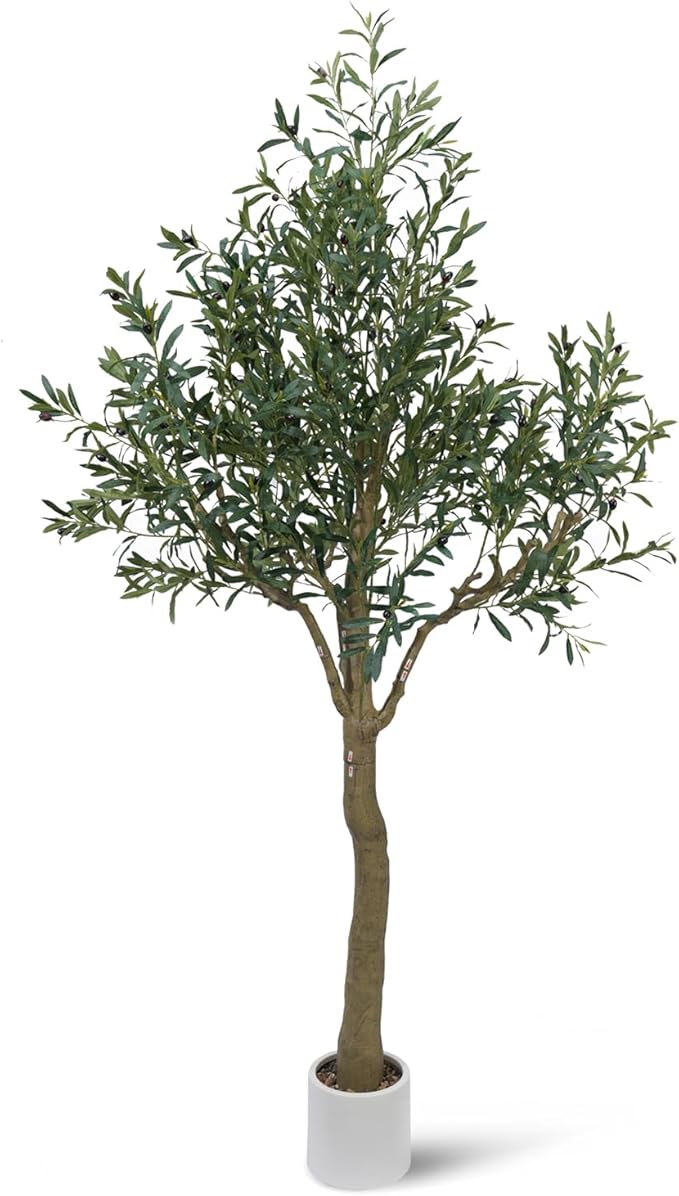 Sillaff Artificial Tree, 8FT(96in) Fake Tree Large Faux Plants Indoor Tall Faux Olive Tree with Pot, Nearly Natural Olive Branches and Fruits for Living Room Office Home Decor