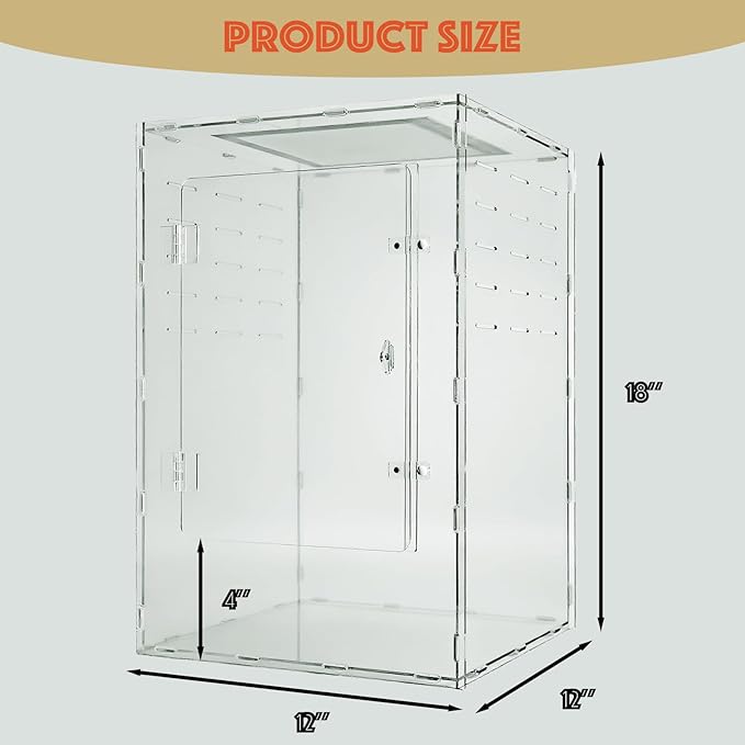 maiyuolg 12x12x18 Reptile Tank 10 Gallon – Acrylic Reptile Enclosure Terrarium for Crested Gecko, Lizards, Spiders & Snakes – Clear Lizard Habitat Terrarium