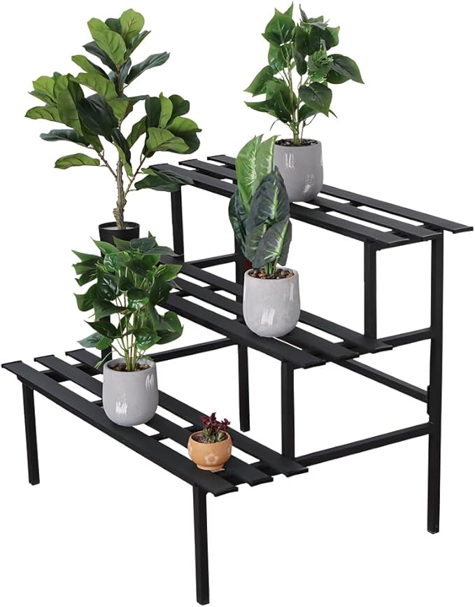 DHYGOTFUR Versatile 3-Tier Metal Plant Stand, Ladder Designed, Heavy-Duty Utility Storage Rack for Indoor & Outdoor Use, Decorative Plant Display for Home, Garden, Patio, and Balcony.