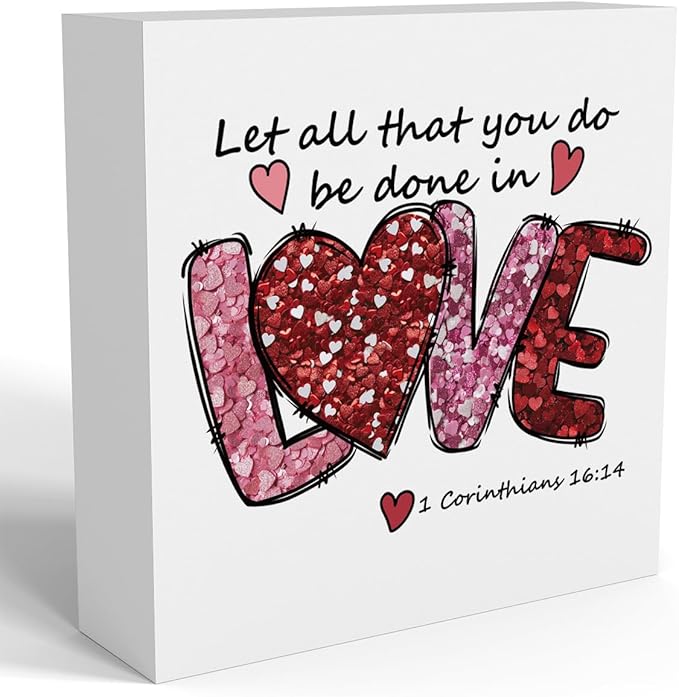 Valentines Day Decorations, Valentines Day Gifts for Her Him, Gift for Boyfriend Girlfriend, Pink Jesus Bible Verse Anniversary Christian Wooden Box Sign Husband Wife Home Office Bedroom Desk Decor
