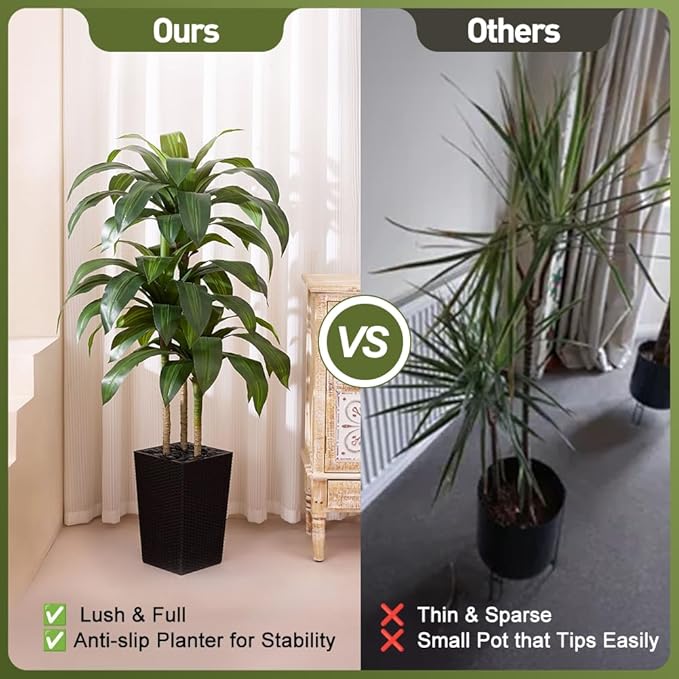 VeriNatural Artificial Dracaena Tree 5FT - Fake Tree with Black Taper Planter & Pebbles - UV Resistant Faux Yucca Tropical Plant - Artificial Trees for Home Office Living Room Decor Indoor Outdoor