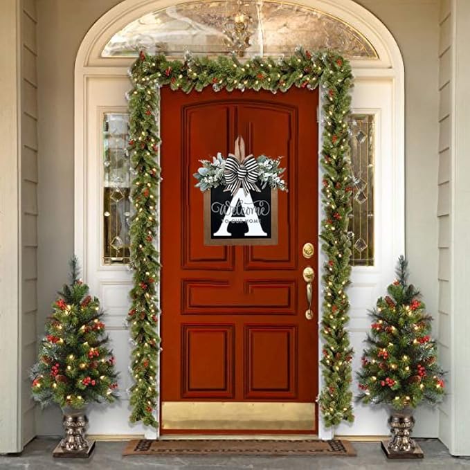Last Name All Year Wreath, for Front Doors, Spring, Fall, 26 Last Name Letters All Year Round Wreaths, Suitable for Wedding Decorations, Home Porches, Farmhouses, Yards, Garden Decorations, Gifts (A)