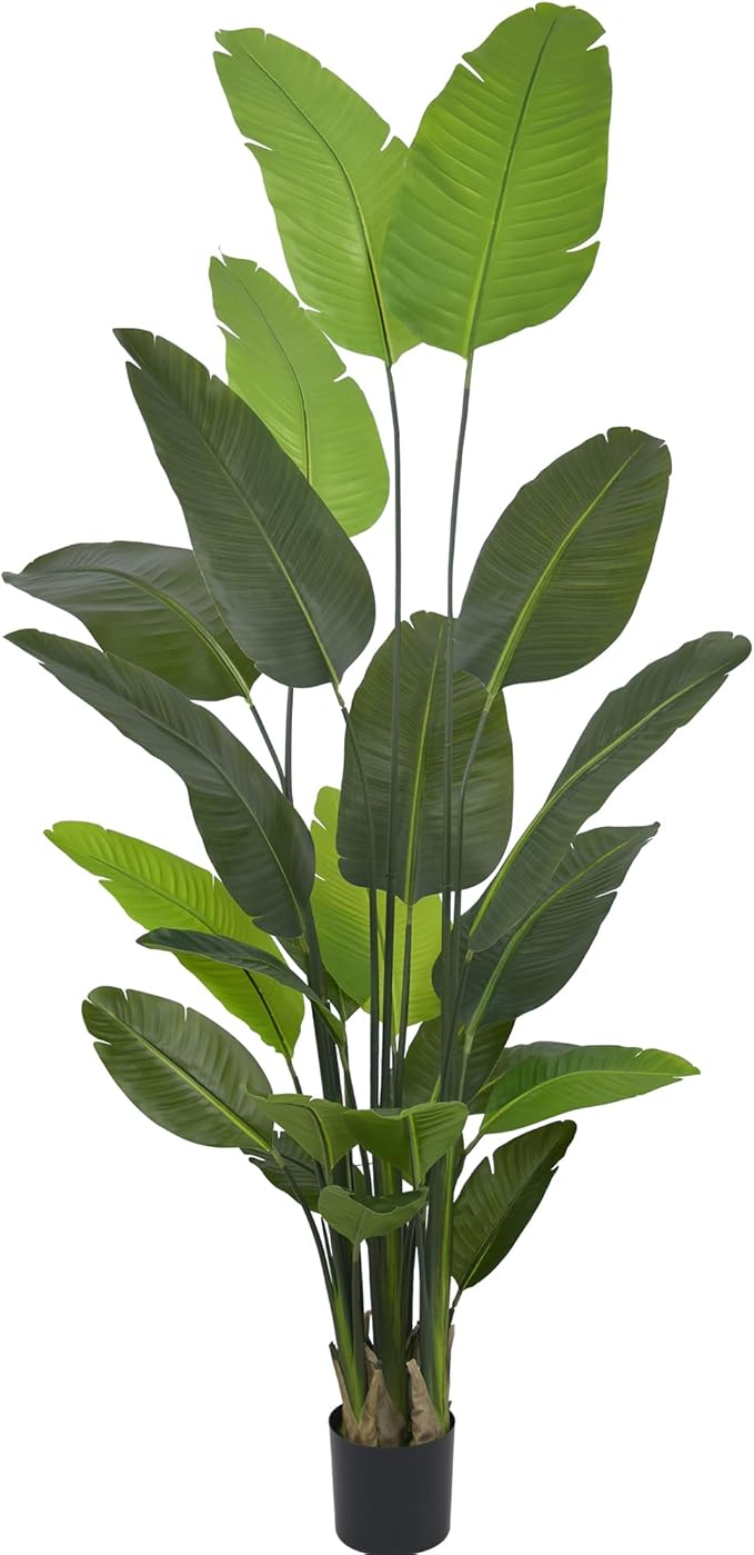 Bird of Paradise Plant Artificial 8ft - Tall Faux Plants Indoor with Realistic Trunks and 24 Vivid Leaves, 96 Inch Fake Tropical Floor Plants in Pot for Home Living Room Bedroom Office Indoor Decor
