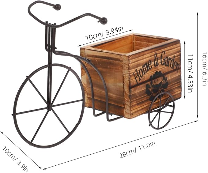 DOITOOL Bicycle Planter Wooden Planter Boxes Tricycle Plant Stand Succulent Pot for Outdoor Plants Garden Home Decoration