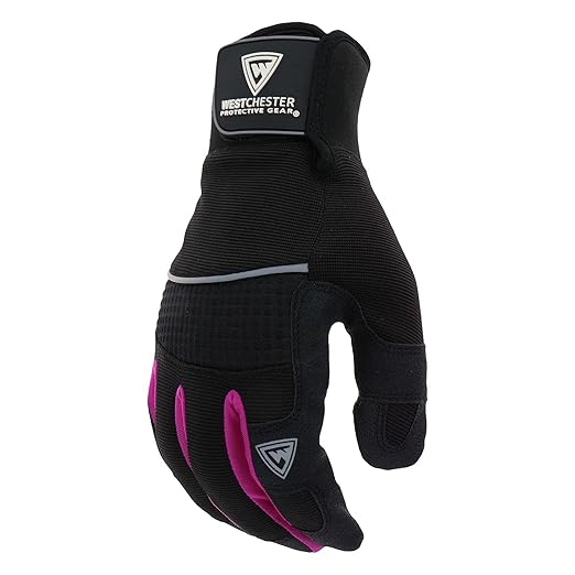 West Chester Women's Yeti UPVC Grip Winter Gloves, Hand Protection, Fleece-Lined, Safety Work Gloves, Black/Grey/Pink, Medium/Large, (96051-WSM)