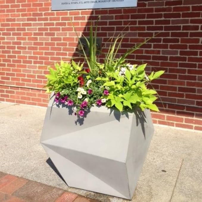 Crescent Garden Modern Geometric Origami Planter, Plant Pot, 26-Inch (Alpine White)