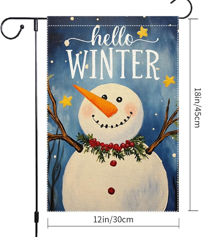 Winter Snowman Garden Flag Double Sided 12x18 Inch Small Burlap Outdoor Yard Decoration Seasonal Holiday Welcome Banner