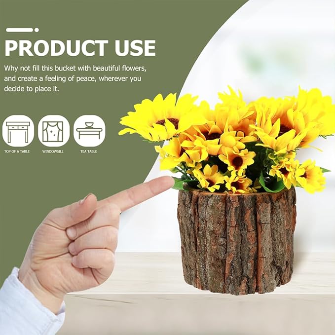 ARTIBETTER Bark Planter Pot 2pcs Wood Bark Flower Pot Natural Log Succulent Planter Rustic Tree Stump Farmhouse Flower Bucket Plant Container Holder for Home Art Decor