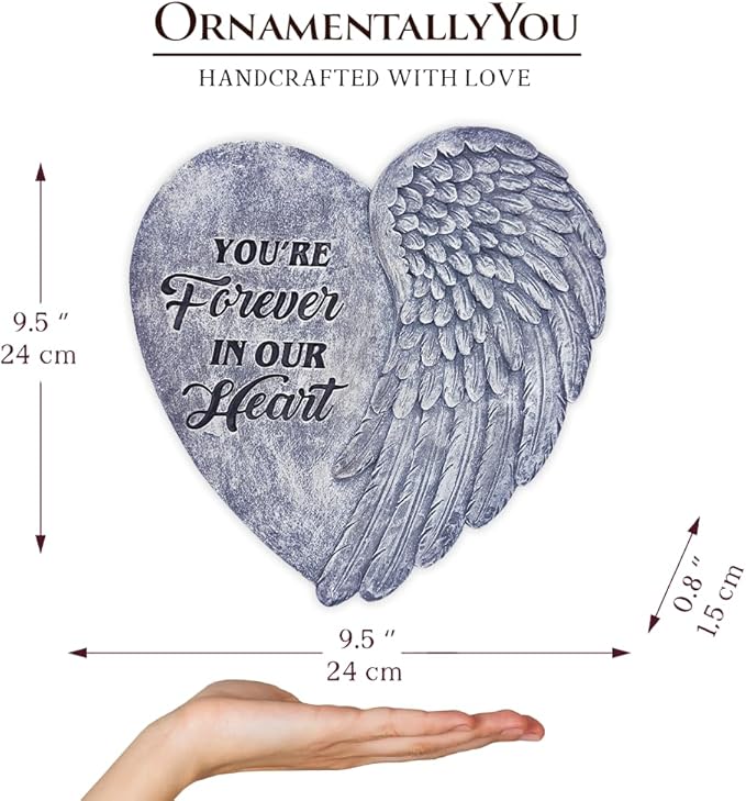 OrnamentallyYou Elegant Resin Stepping Stone, Outdoor Garden Pathway Decoration (You’re Forever in Our Hearts Angel Wing Stepping Stone, 9.5" Garden Decorative Memorial Resin Figurine)