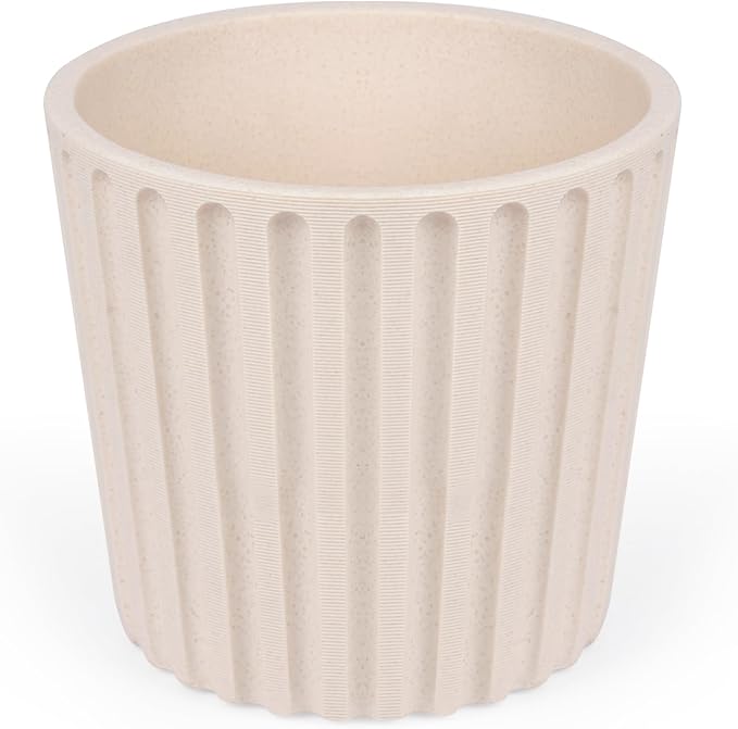 Ekirlin 7 Inch Modern Planter, Resin Sand Indoor Plant Pot, Graceful Curves Textures Design with Drainage Hole, Removable Rubber Stopper and Non-Slip Soft Pad, Decorative Pot for Outdoor/Garden Plants