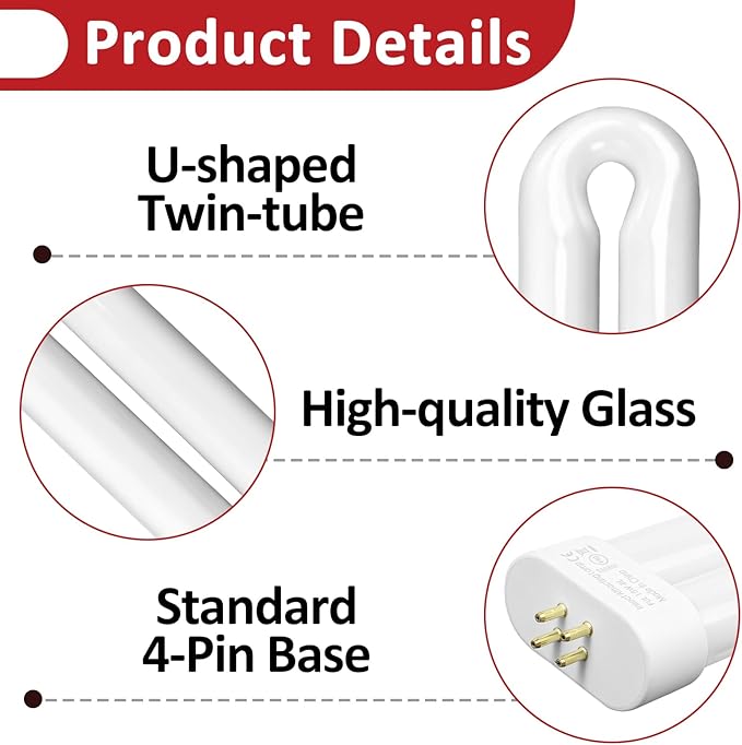 6 Pcs 15W 4-Pin U-Shaped Replacement Bulb for Black Flag BB-15WHT Flowtron BK-15D Stinger FP15 TZ15 B1515-4 Hemiua T6 Pro & Most 15W Bulbs, Indoor/Outdoor Use