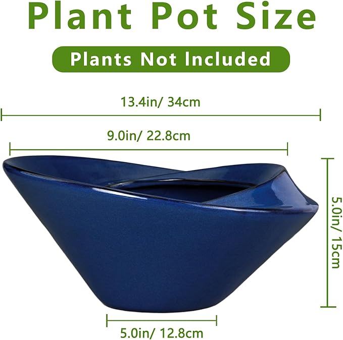 Teagas Bonsai Tree Pot 13 Inch - Ceramic Succulent Pots Large Bonsai Planter for Indoor Outdoor Plants Decorative Plant Pot with Drainage Hole Flower Pot for House Garden Room Home Decor Blue