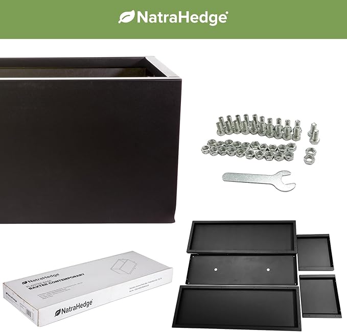 NatraHedge (44" Lx 15" W x 15" H (Black- Aluminum) Hampton Classic Wooden Planter Box Indoor and Outdoor Rectangular Garden Planter Use for Patio, Yard, Greenhouse, Vegatable, Flowers, and Herb