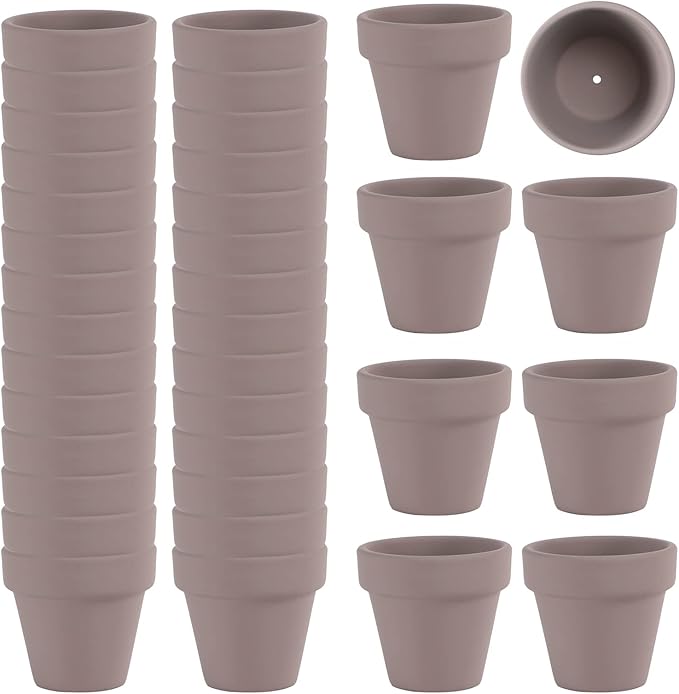 Fcacti 36 Pcs Small Mini Grey Clay Pots 2.1'' Terracotta Pot Clay Ceramic Pottery Planter Cactus Flower Pots Succulent Nursery Pots- Great for Window Boxes, Cactus, Plants, Crafts, Wedding Favors