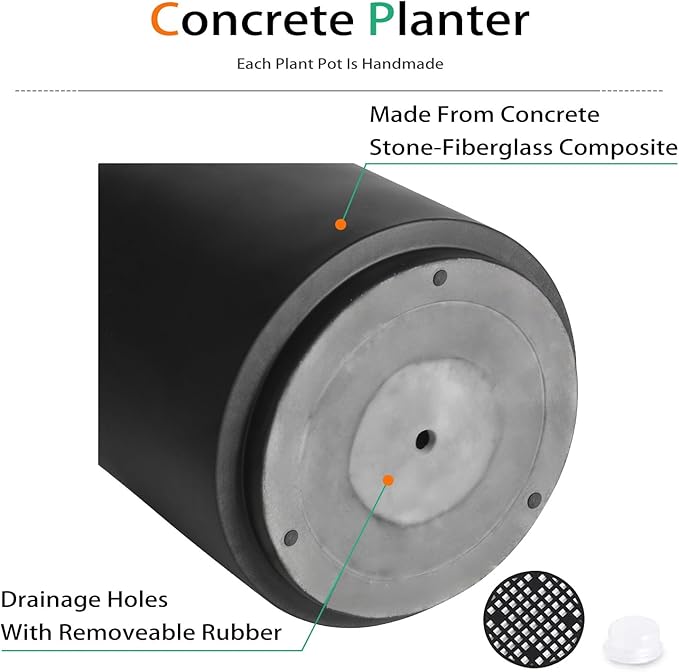 Heyzier Round Concrete Planter Outdoor Indoor, Large Cement Plant Pots for Flowers (Black, 12 inch)