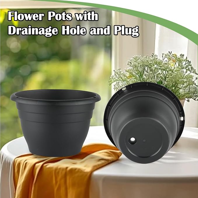RooTrimmer Plant Pots Indoor with Drainage, 3 Pack 11 Inch Plastic Pots for Plants（10 inch Inner Diameter）, Durable Plastic Flower Pots, Planters for Indoor Ourdoor Plants, Black