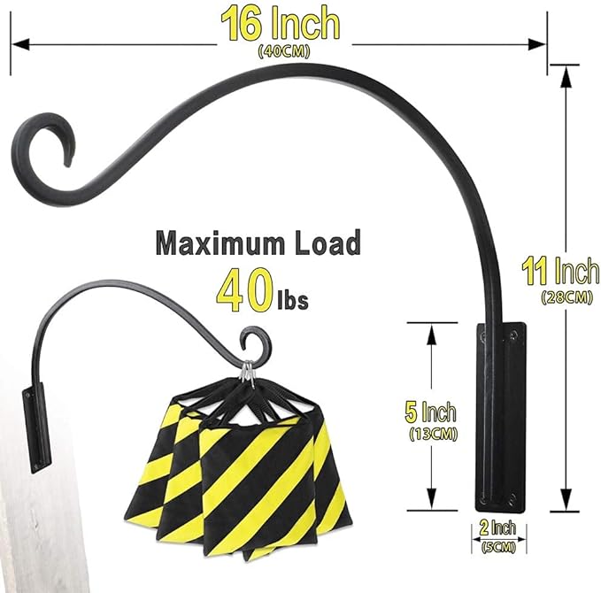 Qiang Ni Heavy-Duty Plant Hanger - 16 Inch 40lb Metal Wall Mount Plant Bracket for Indoor Outdoor Hanging Bird Feeders, Flower Baskets, Lanterns