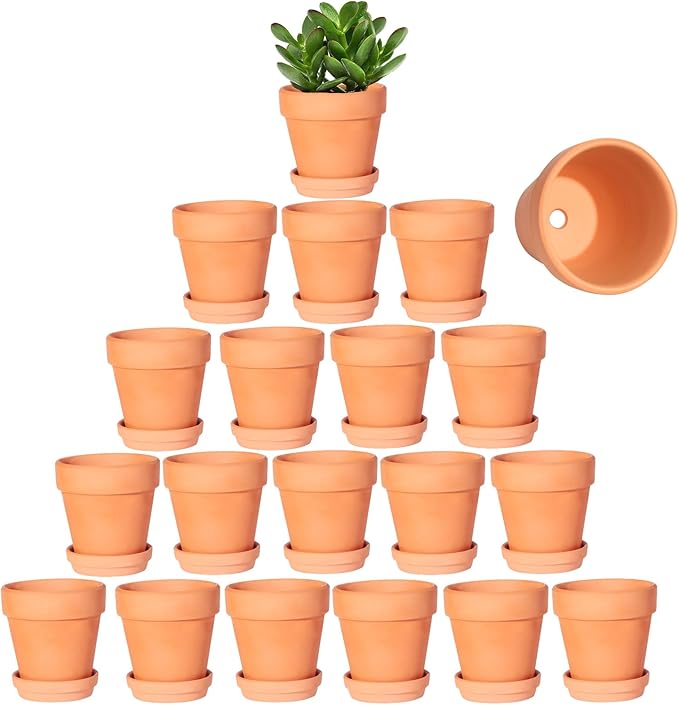 Kosrtuny 3 Inch Terracotta Pots with Saucer-20 Pack Succulent Cactus Plant Pots with Drainage Hole, Great for Plants Garden Windowsill Indoor & Outdoor Wedding Favors Gifts