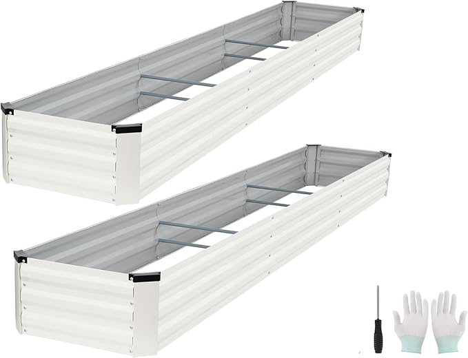Galvanized Raised Garden Bed Outdoor | Metal Raised Garden Bed for Gardening 2Pack | Large Planter Box for Vegetables Flowers Fruits | Easy Assembly & Safety Design Flower Beds 12x2x1ft White