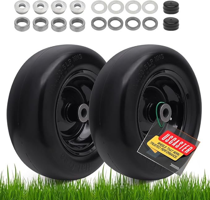 11x4.00-5 Lawn Mower Tires Flat Free (2 Pack),Universal 11x4-5 Solid Smooth Tractor Turf Tire with Rim, 3.4" Centered Hub and 3/4" & 5/8" Bushing, For Zero Turn Mowers and Riding Lawn Mower