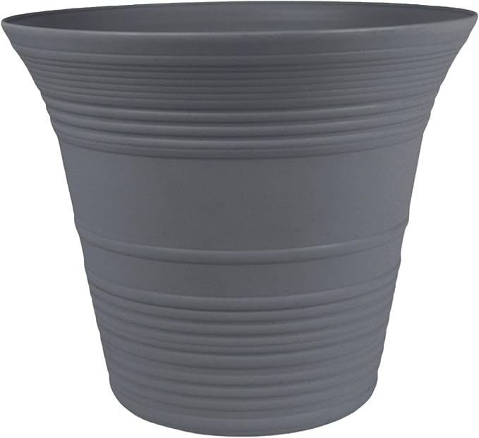 The HC Companies Sedona Round Self-Watering Pot - Lightweight Self Care Planter - Plastic Planter for Herbs & More - Durable Plant Pots for Indoor Plants & Outdoor Plants (14" Warm Gray, Pack of 1)