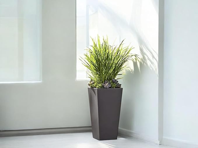 Member Mark Tall Square Planters for Indoor and Outdoor Plants, 28.5" Tall Plants Pot Outdoor/Indoor, Large Flower Planter Pot, Rectangular Planter Garden Pots. (Grey, Set of 2)