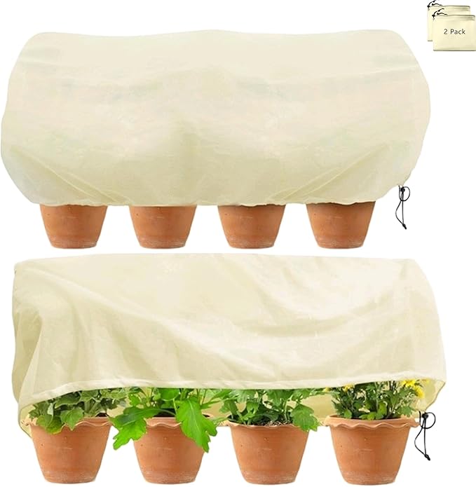BATULU Plant Frost Cover, Rectangular Planter Plant Winter Frost Blanket with Drawstring, Garden Netting for Garden Protection, Raised Beds in Winter Damaged Bark 2 Pcs(59 * 15.7 * 17.7 INCH)