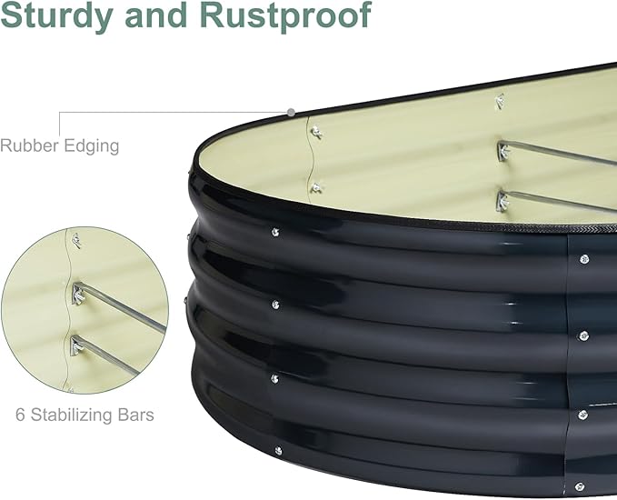 7x3ft Grey Oval Metal Raised Garden Bed - 12" Deep Galvanized Outdoor Planter Box for Vegetables/Flowers, Heavy Duty Rust-Proof Design (Weatherproof & Easy Assembly)