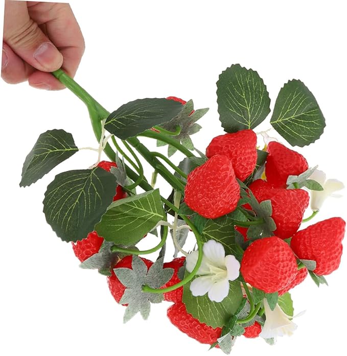 DECHOUS 2Pcs Fake Strawberry Flower Bouquet - Artificial Strawberry Branches Simulated Fruits Flower Arrangement for Home Restaurant Table Wedding Decor