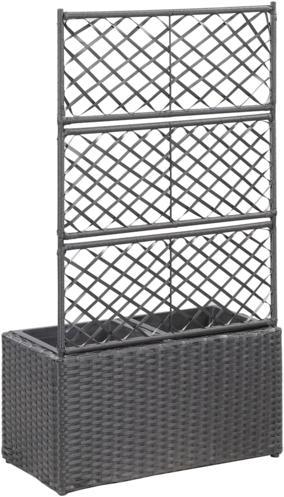 vidaXL Black Poly Rattan Planter with Built-in Trellis and 2 Removable Pots - Stylish and Versatile Garden Feature with Weather Material - Ideal for Climbing Plants and Flowers