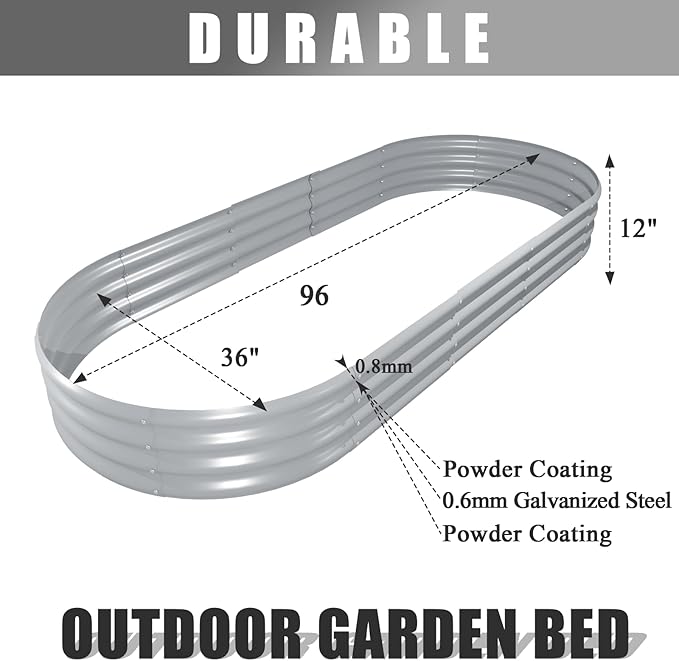 4 Pack 8x3x1FT Galvanized Raised Garden Bed Large Metal Planter Box Kit Elevated Raised Garden Planters for Outdoor Plants, Gray