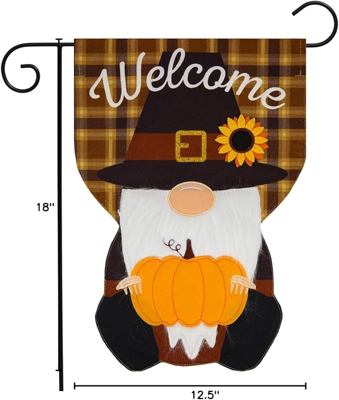 Pilgrim Gnome Thanksgiving Burlap Garden Flag Humor 12.5" x 18" Briarwood Lane