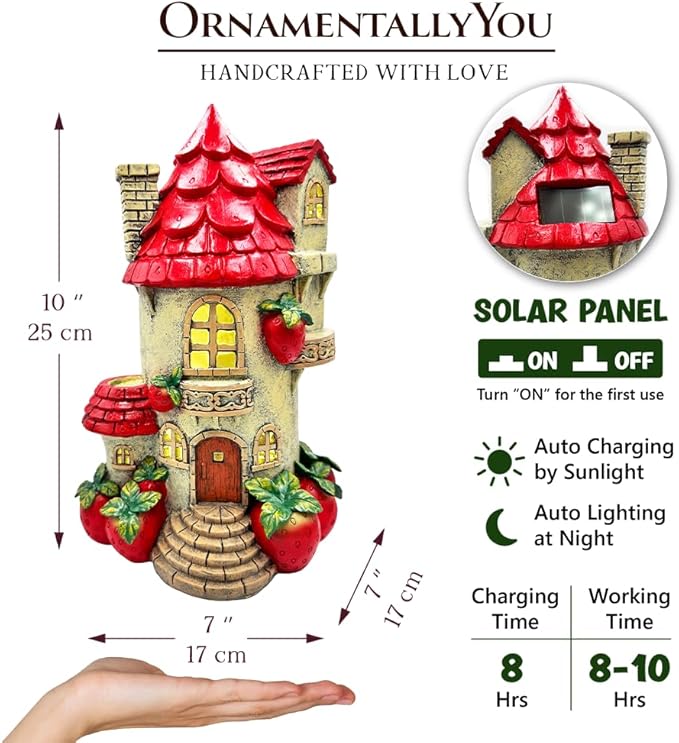 OrnamentallyYou Spring & Summer-Themed Garden Statues – Adorable Outdoor Decor for Lawn, Patio & Porch (Solar Powered Strawberry Fairy Home Garden Statue, 10" Unique Spring Decoration)