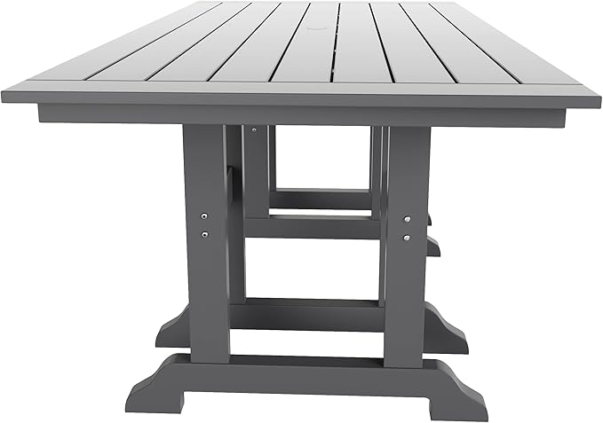WestinTrends Malibu 7 Piece Adirondack Outdoor Dining Set, All Weather Poly Lumber Patio Table and Chairs Furniture Set, 71" Trestle Dining Table and 6 Adirondack Dining Chair, Gray