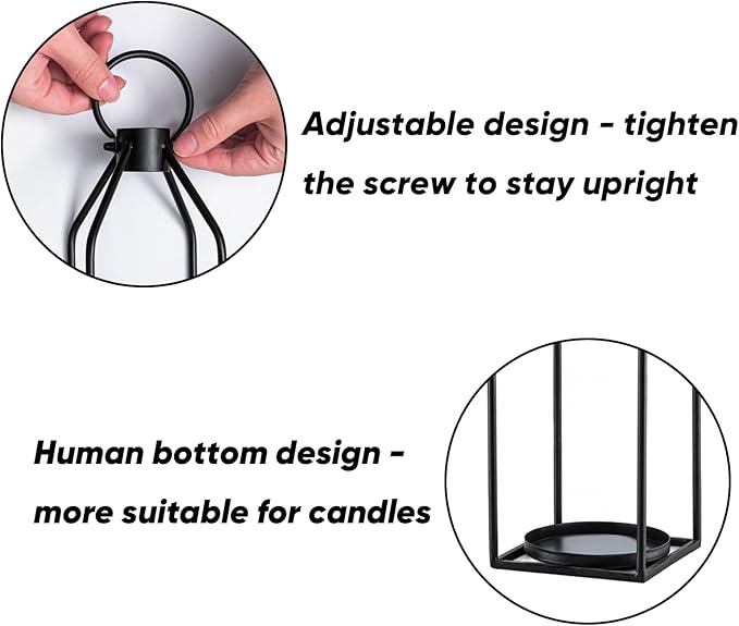 Homemory Modern Farmhouse Lantern Decor with Waterproof Flameless Candle & Remote Timer, 2PCS Black Metal Candle Lantern Decorative for Outdoor Indoor Home Living Room Patio Porch Table